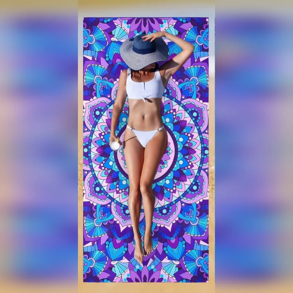 Purple Mandala Microfiber Oversized Lightweight Beach Towel NWT